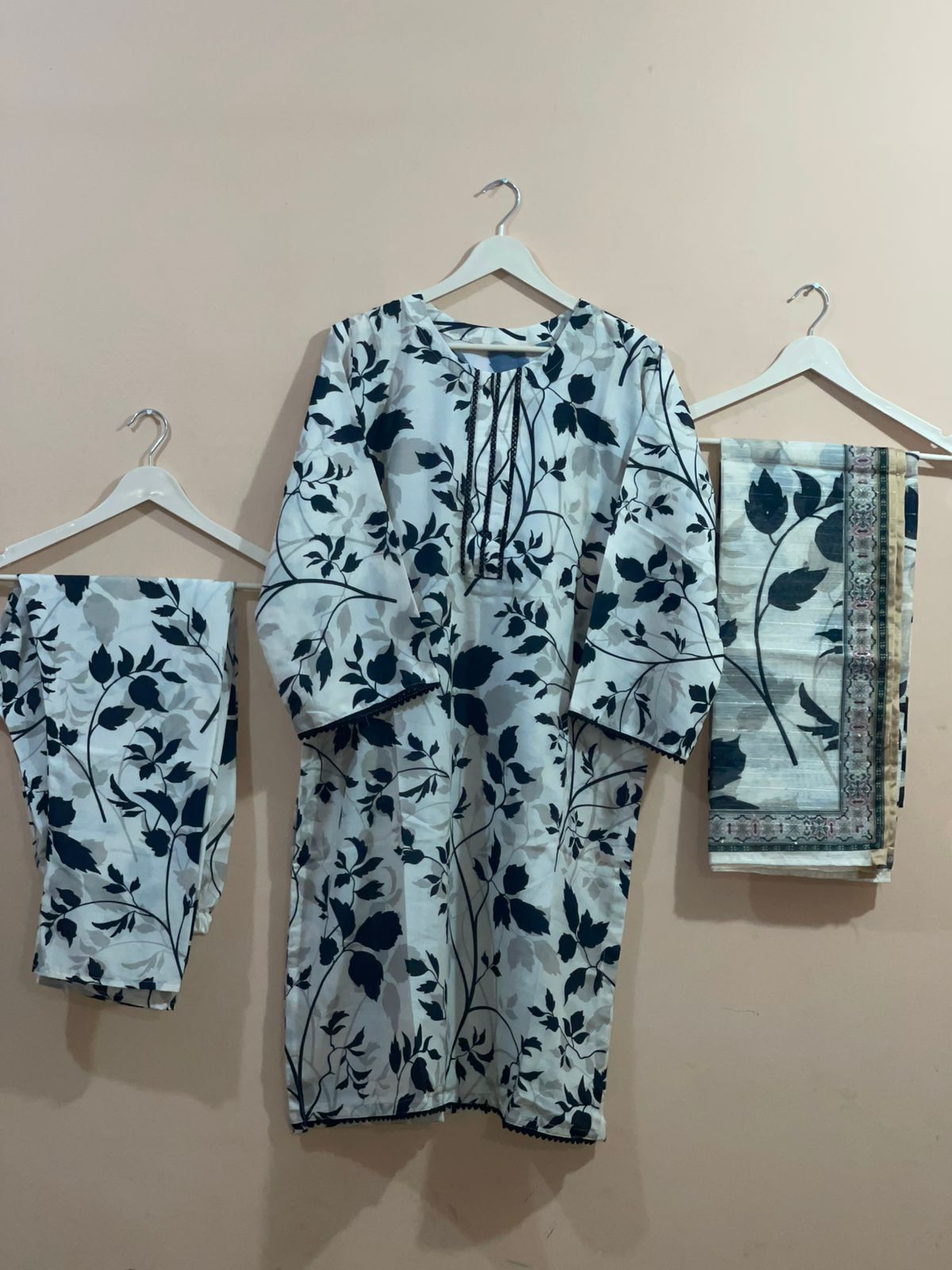 3pcs summer cotton with printed dupatta & trouser