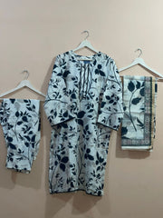 3pcs summer cotton with printed dupatta & trouser