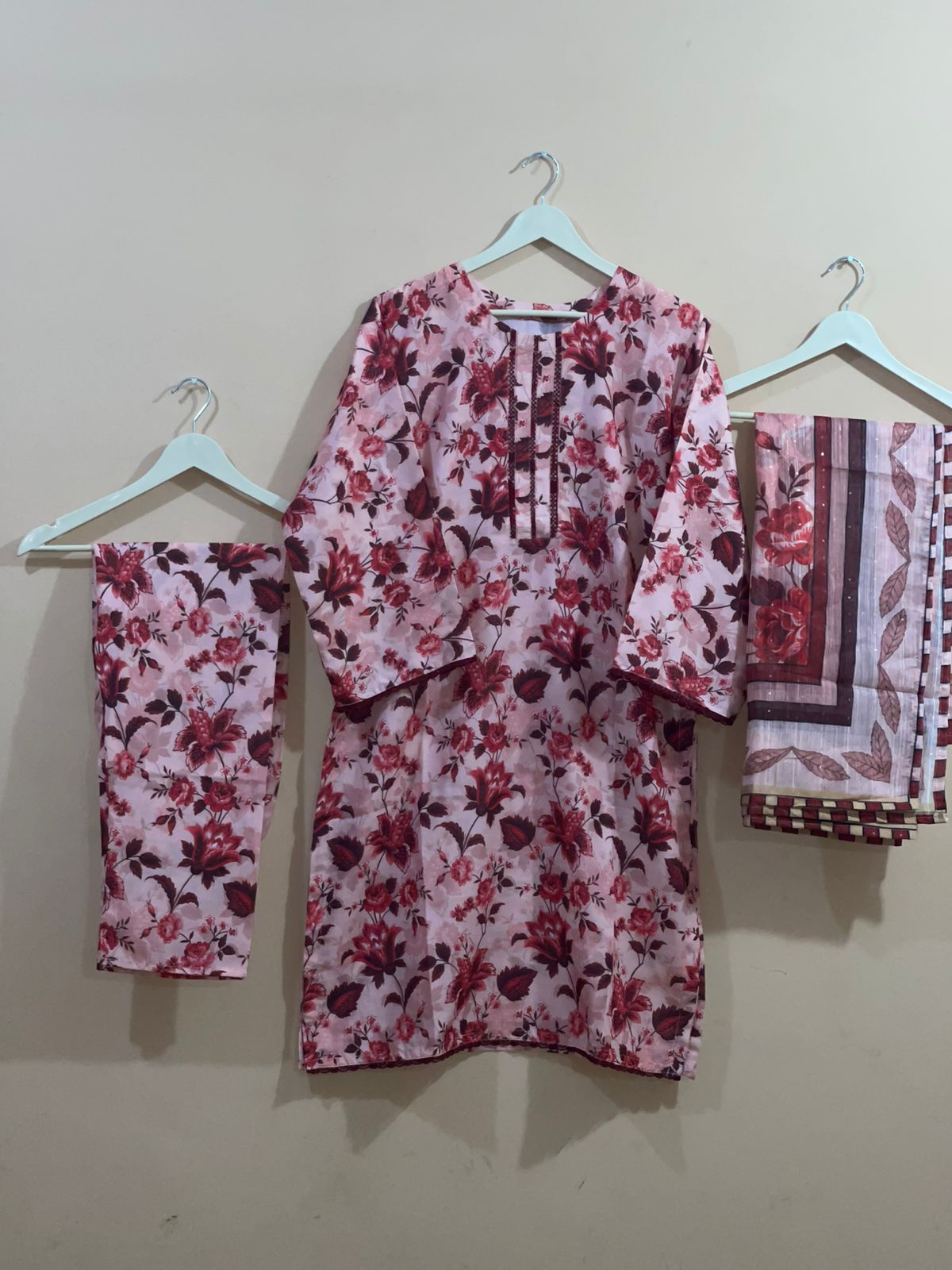 3pcs summer cotton embellished with printed dupatta & trouser